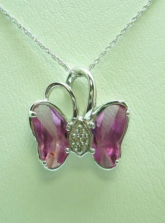 White gold pink Butterfly pendant and necklace.