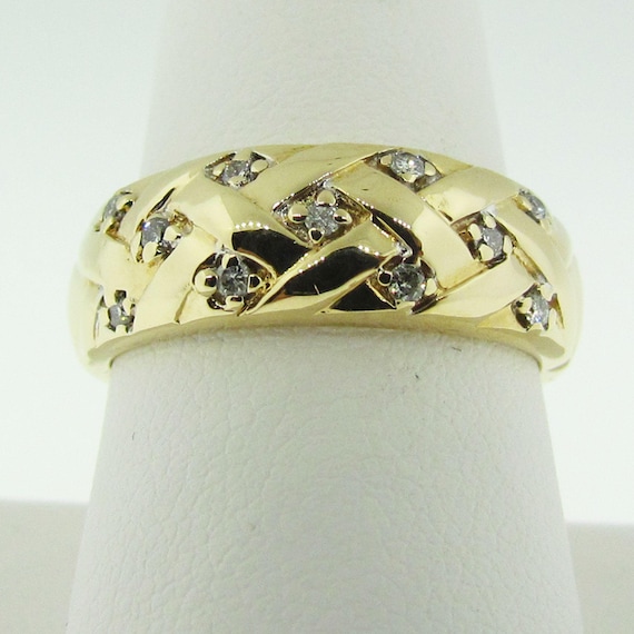 Estate 14 K gold and diamond wedding band. - image 1