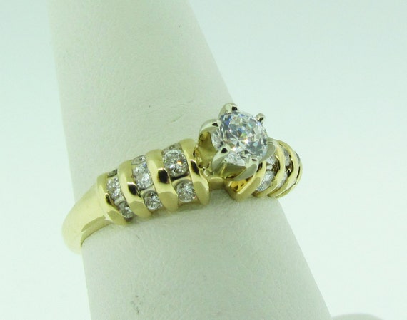 CZ and Diamond Engagement Ring, Yellow Gold - image 5
