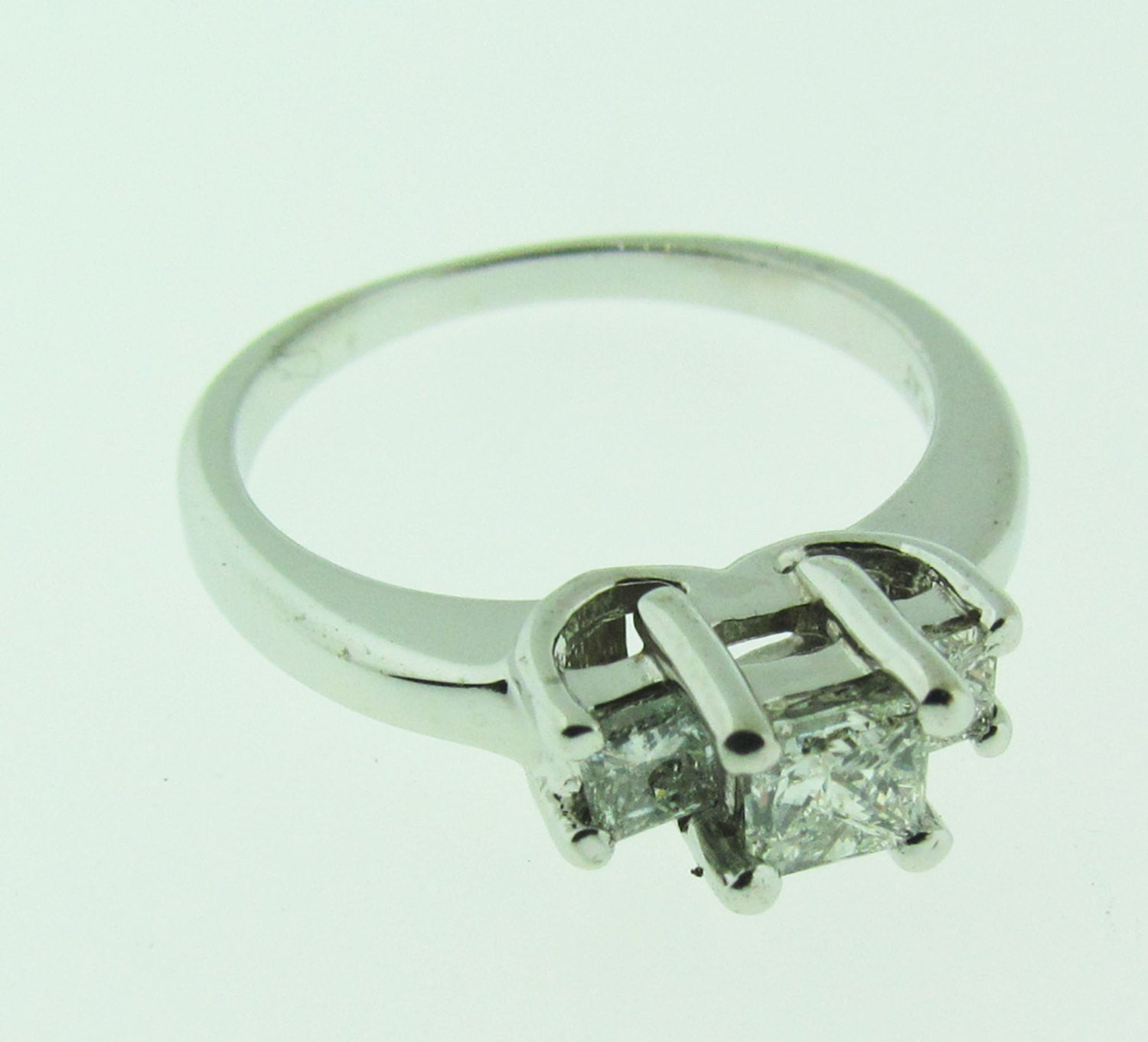 Platinum and 14 K White Gold 3 Stones Engagement Ring. Etsy