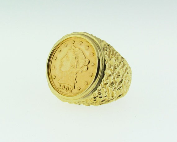 1903 Quarter Eagle Gold Coin Ring 14 K Gold