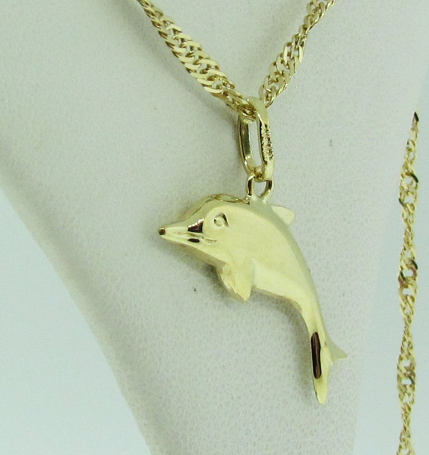 14 K Gold 3D Dolphin Pendant With Chain. Made in Italy. Etsy