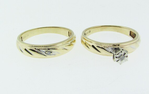 Gold and diamond estate engagement set. - image 2