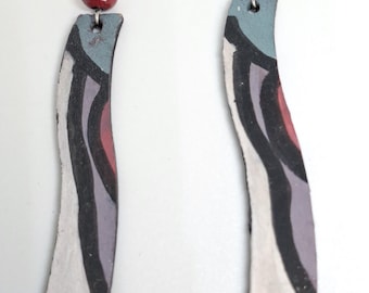 Hand-Painted Wooden Earrings - Abstract and Contemporary Design