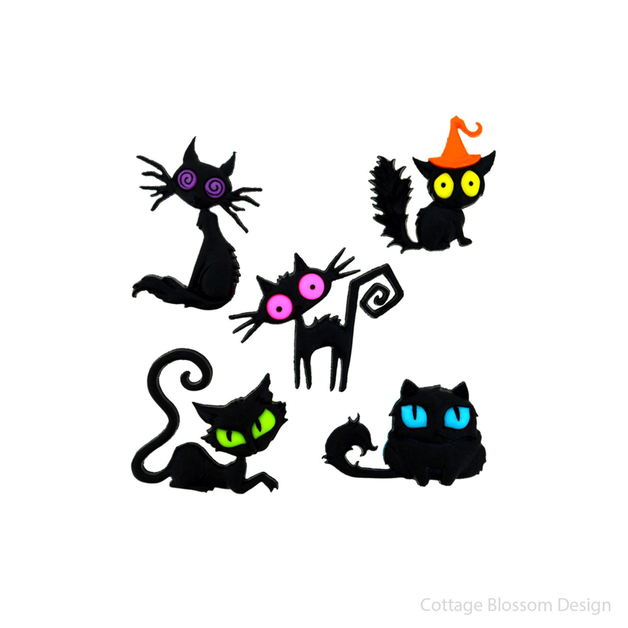 Halloween Black Cat Buttons Set of 5 Jesse James Creeped Out Cats Spo…