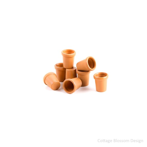 Miniature Dollhouse FAIRY GARDEN ~ 3 Tan English Planter Pots with Moss