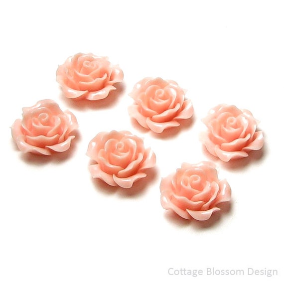 2 BIG peach pink rose Flatback Kawaii Cabochon Resin Embellishment Decoden Craft