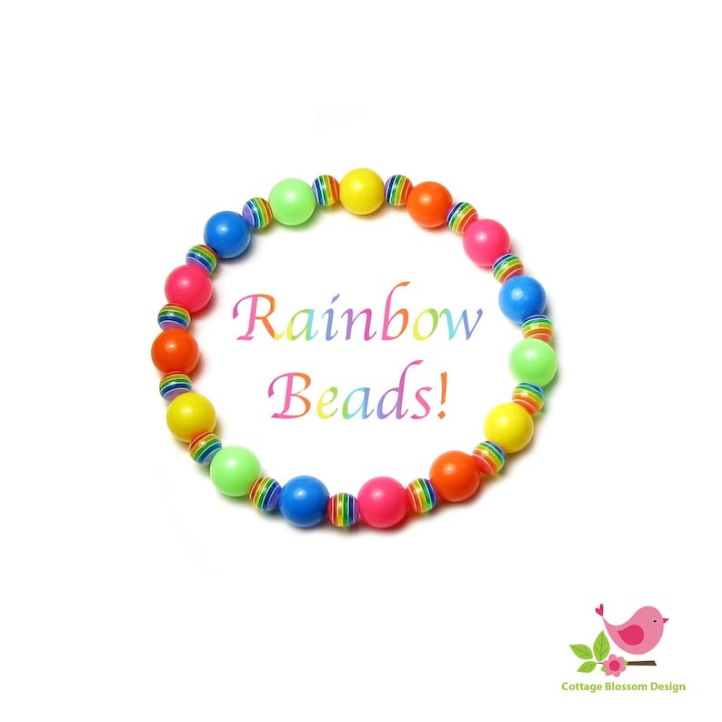 Rainbow Beads 12mm Round Acrylic in Pink Orange Yellow Green Blue /& 8mm Colorful Stripes Girl/'s Stretch Bracelet Jewelry Idea Craft Projects