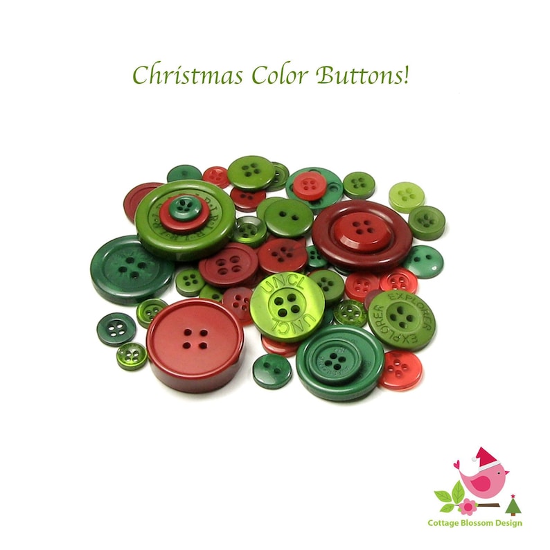 Christmas Holiday Button Assortment in Primitive Country Colors Old Fashioned Vintage Pine Tree Lime Green Cranberry Red Small to Large Size