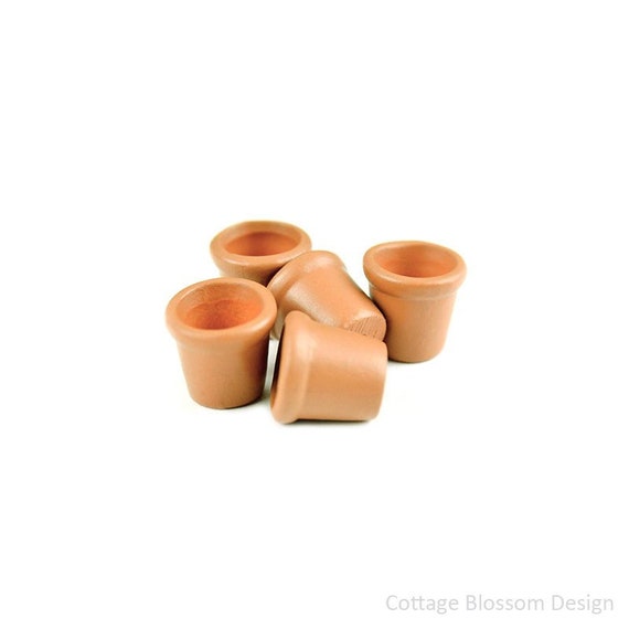 Dollhouse Miniature Brown Clay Mossy Pot with Saucer
