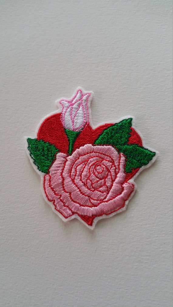 Heart with roses iron on or sew on patch Heart applique Love Etsy