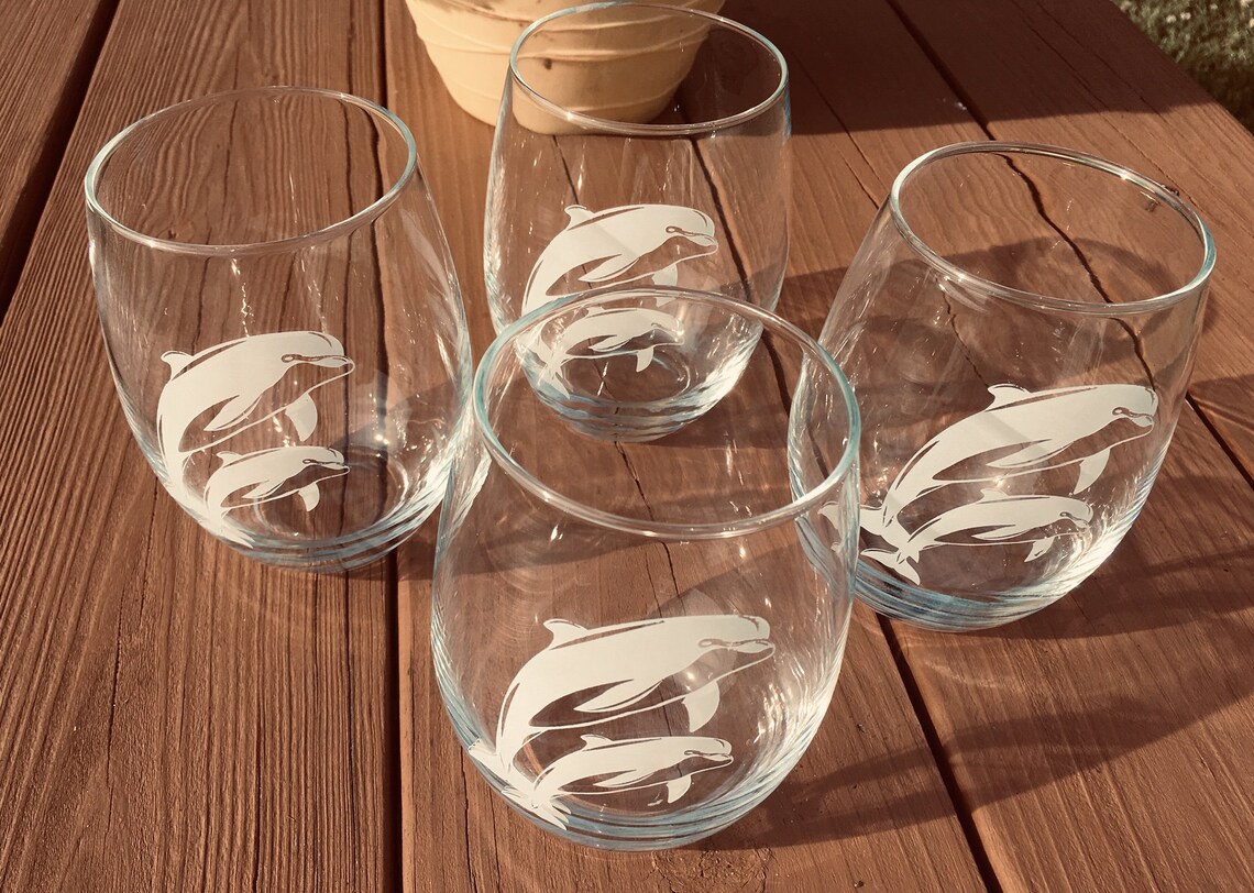 Dolphin Jeweled Stemless Wine Glass main image 0