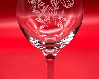 Wine Glass with Butterfly and engraved name optional.