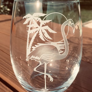 Set of 4 Flamingo stemless wine glasses