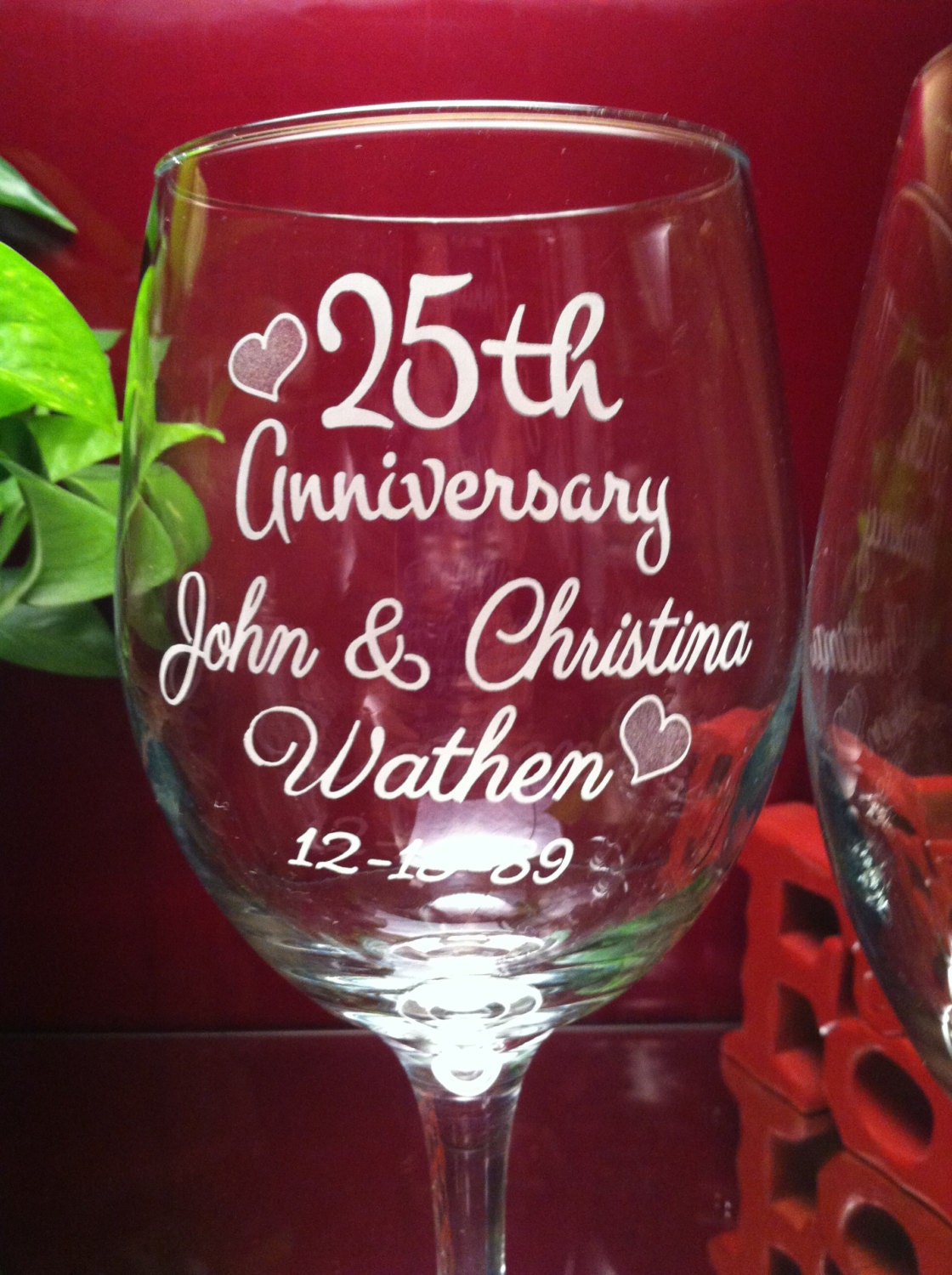 25th Anniversary Wine glasses 2 piece Set engraved Etsy
