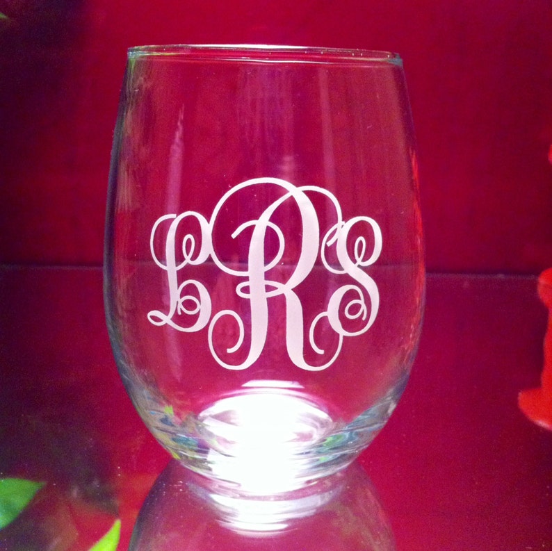 Stemless Wine glasses set of 8 Interlocking script monogram Etsy