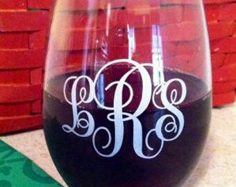 Stemless Wine glasses, set of 8, Interlocking script monogram