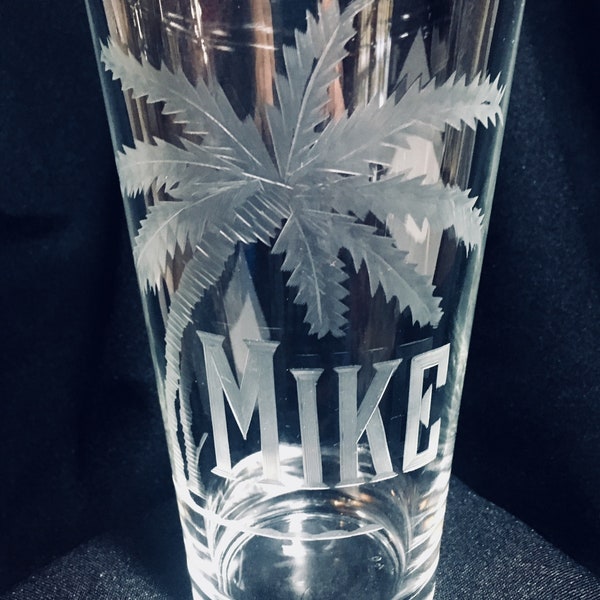 16 oz. Pint Glass with palm tree and name