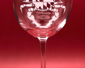 Wine Glass with Maryland Crab and engraved name optional.