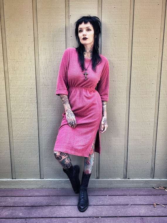 Vintage pink 80s Terry cloth pencil dress