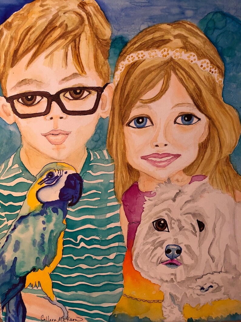 Custom family portrait custom personalized people pet painting Etsy