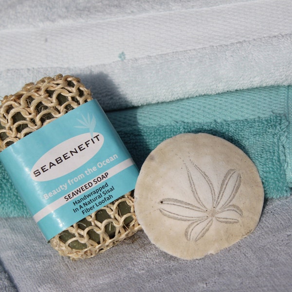 Seabenefit  Pacific Seaweed Soap Wrapped in a Loofah | Anti-cellulite Soap | Self-Massage