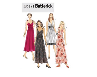 DIY UNCUT 16, 18, 20, 22, 24 Womens Sexy High Waisted Flared Dress, V Neck Strap Sleeveless PLUS Size Sewing Pattern Butterick 5181