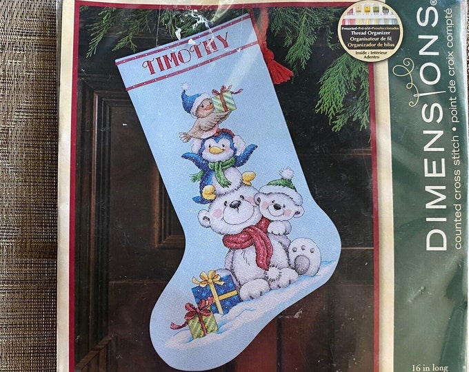 DIY Dimensions Christmas Stocking KIT Stack of Critters Animals Counted