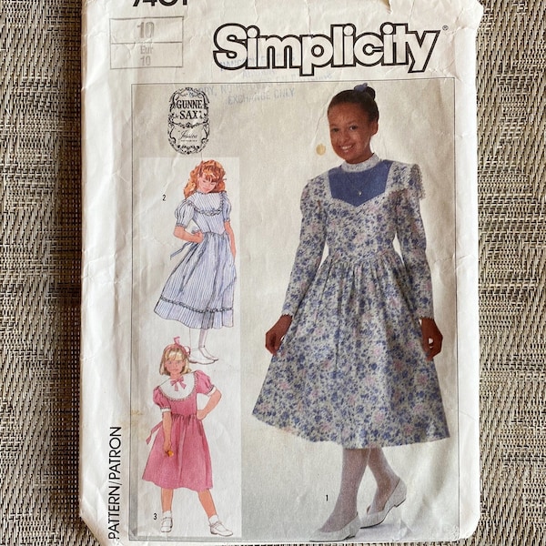 DIY Girls Size 10 Gunne Sax Modest Drop Waist Dress Lace Collar, Short Long Sleeve PATTERN Simplicity 7401 Jessica McClintock