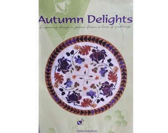 DIY Uncut AUTUMN DELIGHTS Quilting Pattern 25x 26 Fused Appliqued Pieced Wall Hanging by Nancy Davis Murty Chrysanthemums Leaves Round