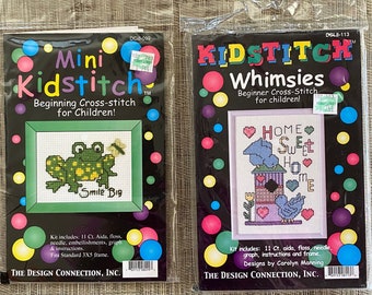 DIY KID STITCH Beginning Counted Cross Stitch Kits for Children, Home Sweet Home Bird House, Big Smile Frog Butterfly, Carolyn Manning