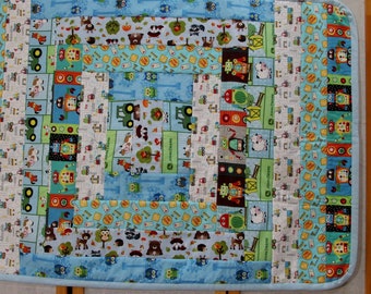 Baby Kids Quilt Flannel Handmade Reversible, 34 x 49 Unisex Boys John Deere, Robots