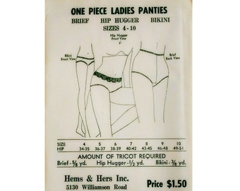 Vintage DIY 4, 5, 6, 7, 8, 9, 10 Women's Panties, Brief, Bikini, Hip Hugger Hems and Hers Sewing Pattern #200, 300