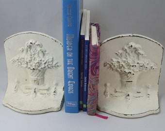 Vintage Cast Iron Bookends Flower Basket  Desk Accessories