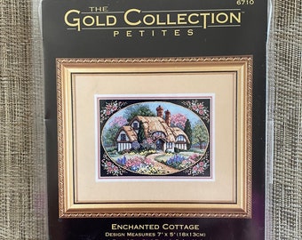 DIY Counted Cross Stitch KIT, Enchanted Cottage Dimensions Gold Collection Petites 18 Count by Violet Schwenig 2002