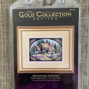 DIY Counted Cross Stitch KIT, Enchanted Cottage Dimensions Gold Collection Petites 18 Count by Violet Schwenig 2002