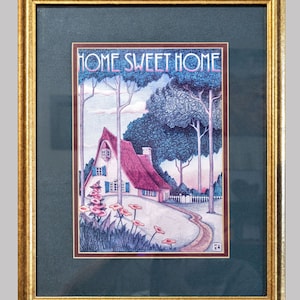 Vintage Home Sweet Home Mary Engelbreit Large Framed Print 15 x 18 Double Matted 1990s