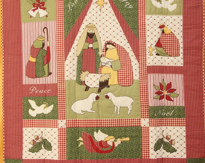 Vintage Nativity Christmas Quilt Wall Hanging Holiday Decoration 52 X