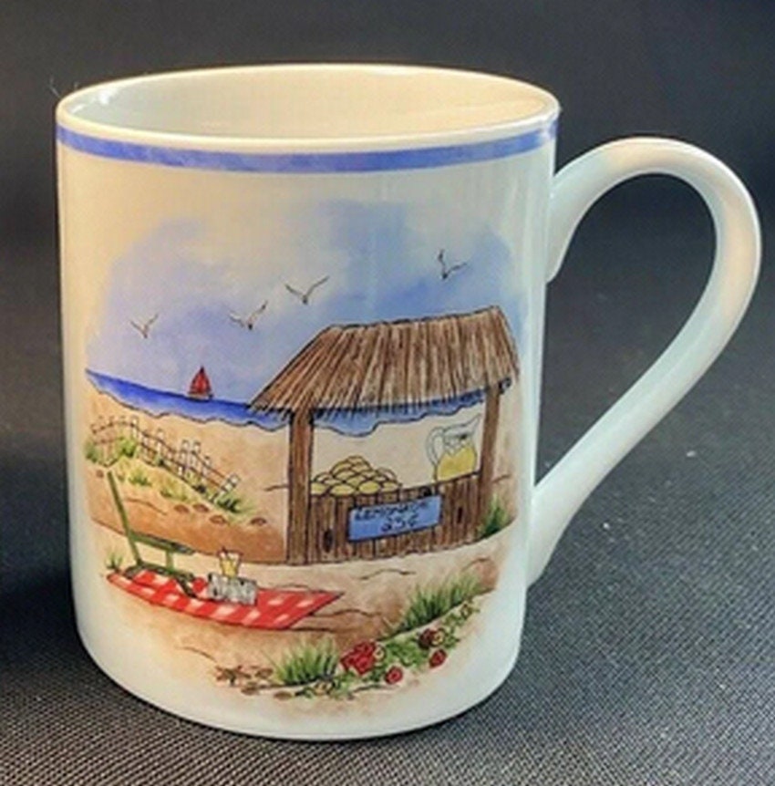 I Godinger & Co coffee tea mug summer vacation seaside beach Set of 4 mugs
