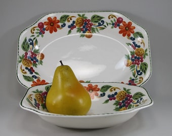 Vintage Serving Platter Bowl Stuebenville HARVEST Thanksgiving Floral Mid Century