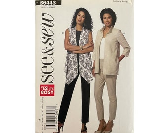 DIY UNCUT 8 - 24 Vest Asymmetrical Shark Hem Jacket Easy, See and Sew Butterick 6443 Pattern, Plus Size, Misses and Misses Petite 2017