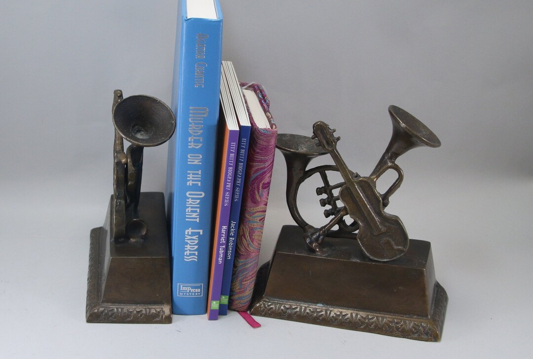 Vintage Brass Bookends Musical Instruments Gift Desk Accessories Etsy