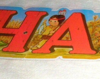 Vintage Happy Thanksgiving School Classroom Banner Amscan with Grommets 1980s