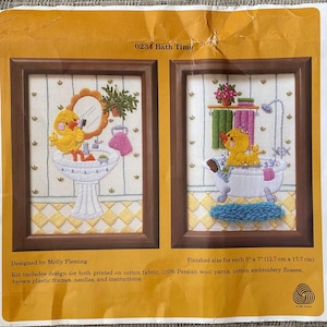 DIY 2 Bath Time Duckies KIT 0234 Creative Circle, Preprinted Wool Crewel Hand Embroidery 5 x 7 with Frames by Molly Fleming