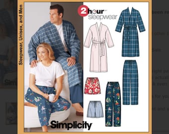 DIY UNCUT PLUS S M L Unisex Mens Womens Fast 2 Hour Couples Sleepwear Robe Pull On Elastic Drawstring Pants Shorts Pattern Simplicity 5314