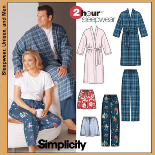 DIY UNCUT PLUS S M L Unisex Mens Womens Fast 2 Hour Couples Sleepwear Robe Pull On Elastic Drawstring Pants Shorts Pattern Simplicity 5314