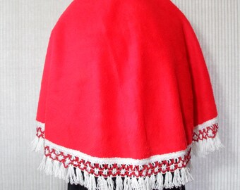 Vintage Faux Fur Christmas Round Tablecloth Or Large Tree Skirt, Red White 50 Inch