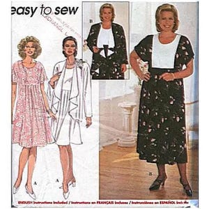 DIY UNCUT 18 - 24 W Womens Loose Fitting Dress, Drape Collar Long Sleeve Asymmetrical Jacket Simplicity 7558 Easy PATTERN