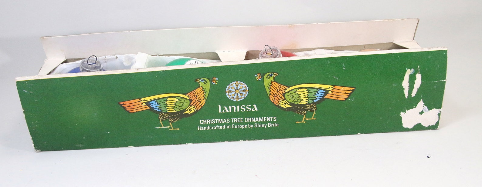 4 Vintage Lanissa Christmas Tree Shiny Brite Boxed Ornaments 2.25 Inch