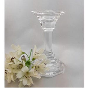 Vintage Villeroy and Boch Octagon Crystal Clear Small Candlestick Holder 5 Inch Gift 8 Sided Signed
